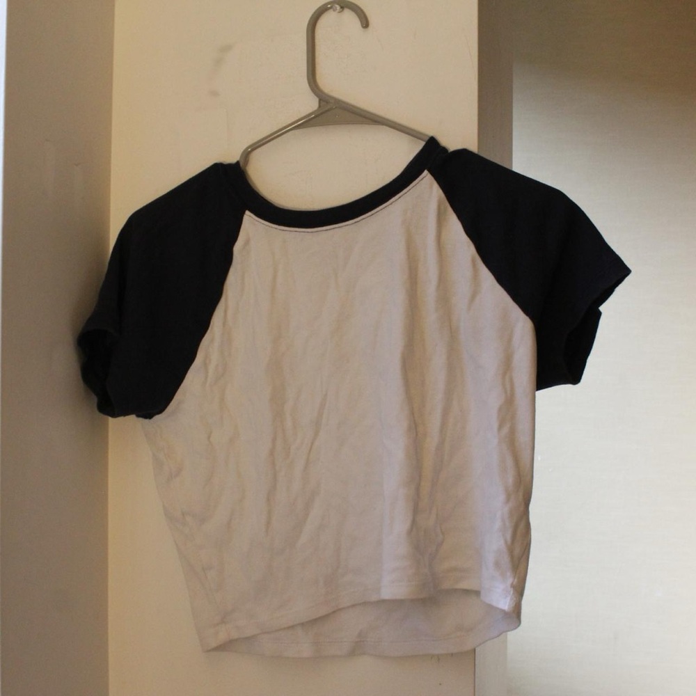 Casual Black and White Raglan Top